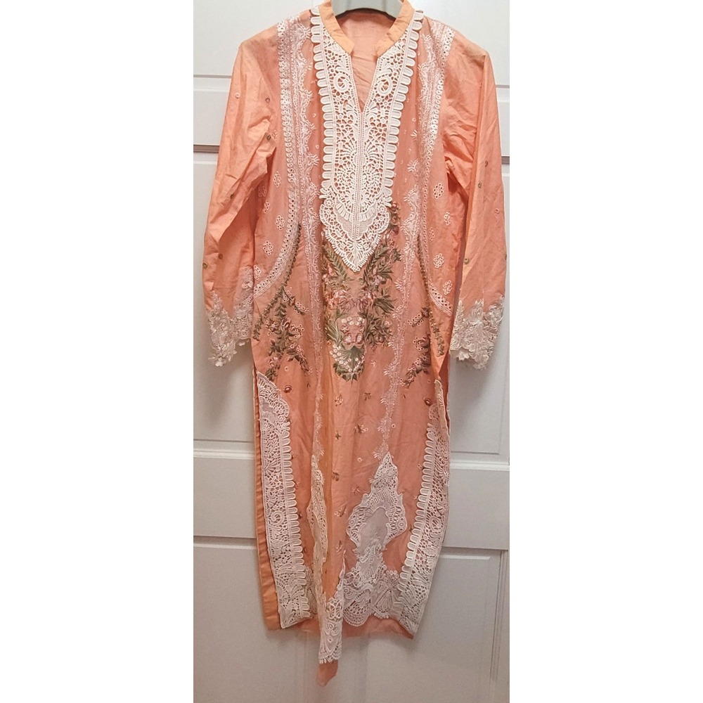 Women's 2pc Heavily Embroidered Kurta Pant Suit - Peach - 40" Chest